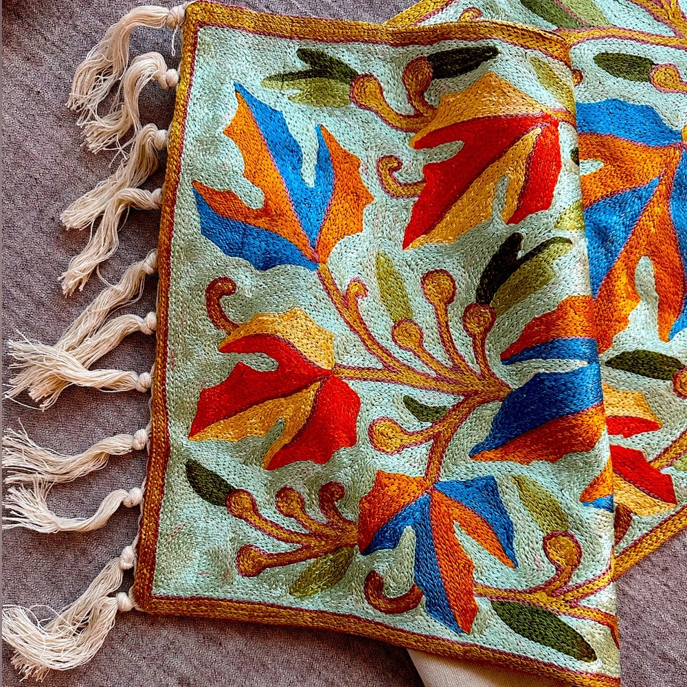 Hand embroidered table runner